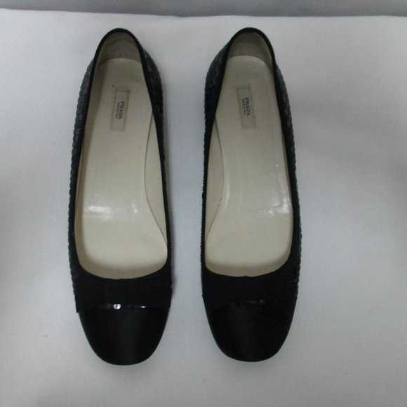 PRADA Vintage black Sequin Satin Leather flats with bow Italy slides Size 37 7 - Picture 2 of 14